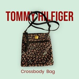 Tommy Hilfiger Black and Red Patterned Crossbody Bag